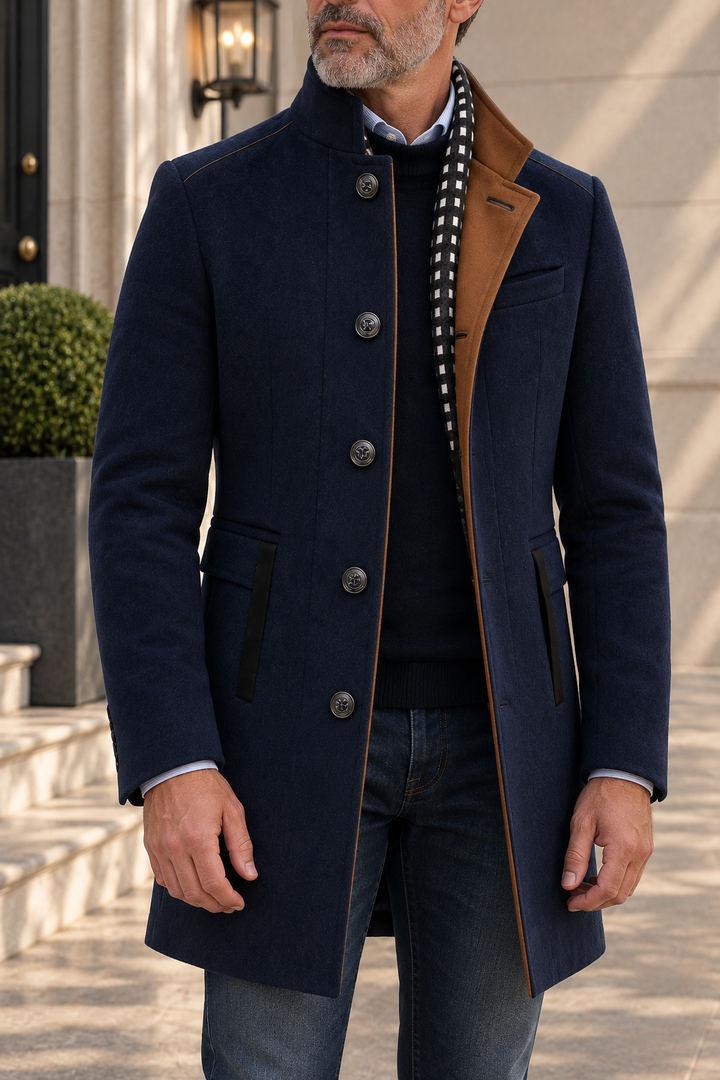 Gustavo | Wool Overcoat with Stand-Up Collar